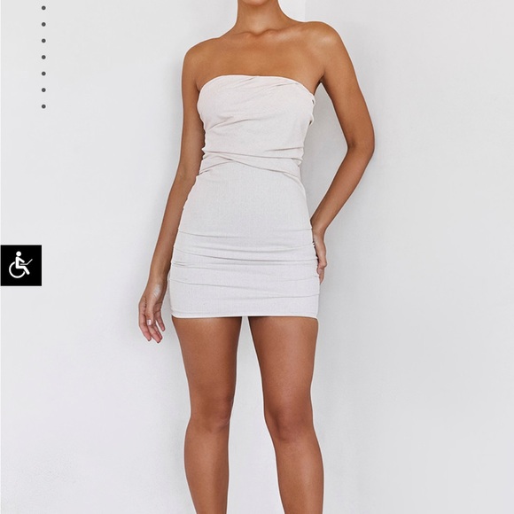 Astound' Beige Linen Strapless Mini Dress M - Picture 3 of 14